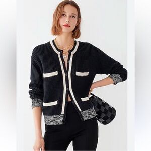 NWT J.crew front pocket cotton cardigan black dusty ivory small